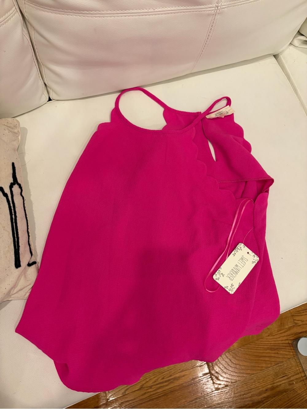 Sweet Wanderer Hot Pink Scallop-Trim Halter Cami